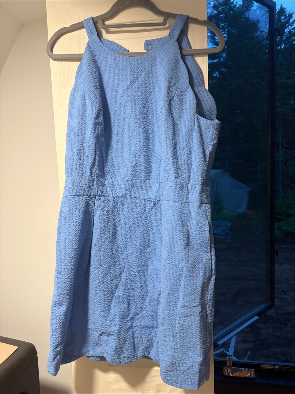 Lauren James Sky Blue Textured Sleeveless Midi Dress